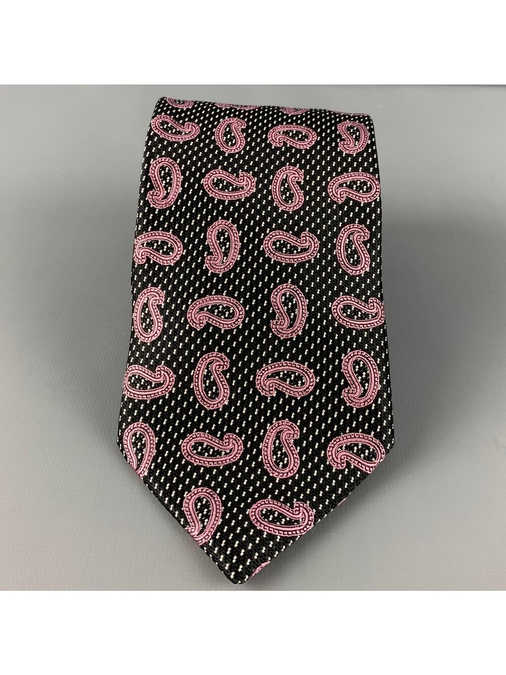 ERMENEGILDO ZEGNA Black Purple Paisley Silk Tie